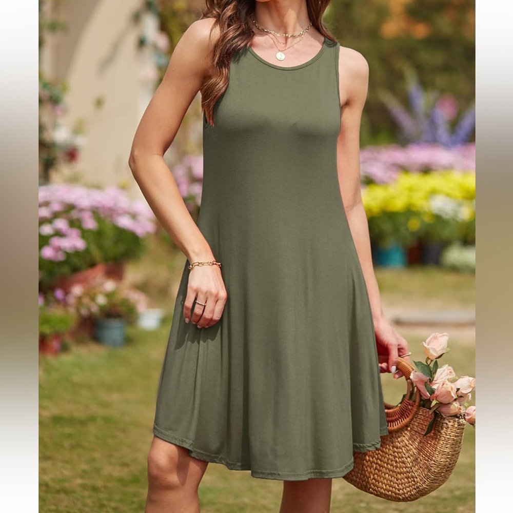Sleeveless Olive Green Dress